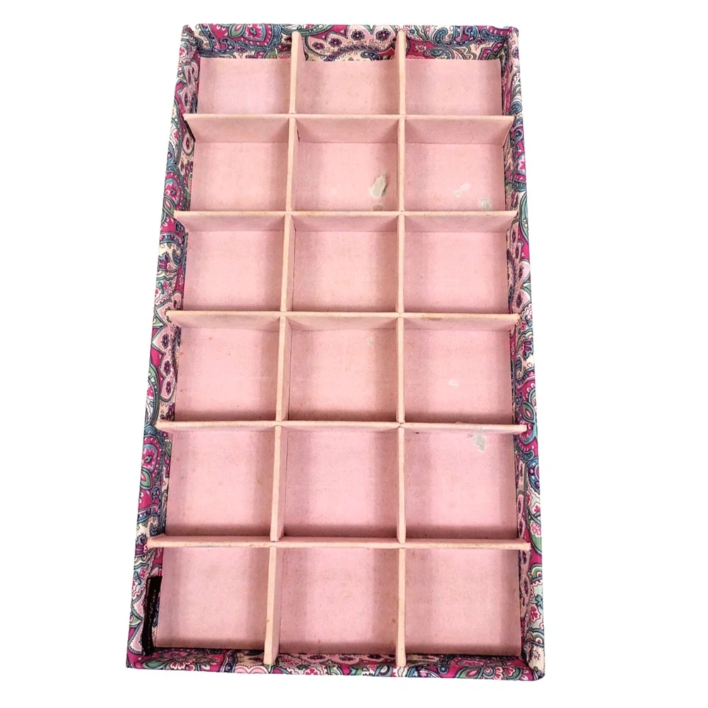 Raymond Waites Floral Fabric Covered Jewelry Box Organizer Tray 16x9x2 Paisley